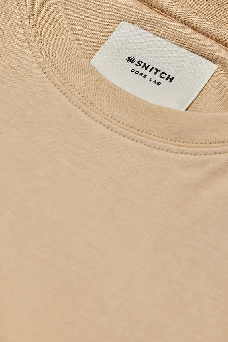 SNITCH Core Lab Beige Solid Regular Fit T-Shirt