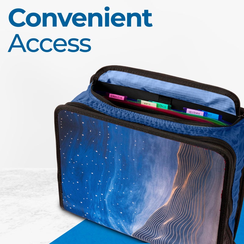Case it Case-it Mighty Zip Tab School Zipper Binder | 3-Inch O-Rings, 600-Sheet Capacity, 5-Subject Expanding File Folder, Multiple Pockets & Storage Organizer, Shoulder Strap | D-146 Desert Night - Image 3