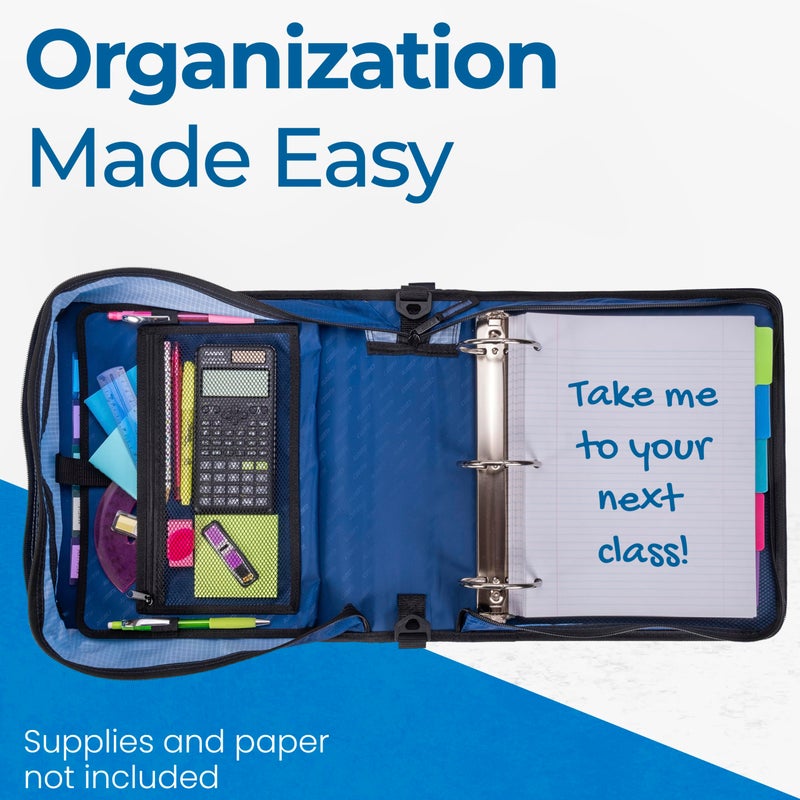 Case it Case-it Mighty Zip Tab School Zipper Binder | 3-Inch O-Rings, 600-Sheet Capacity, 5-Subject Expanding File Folder, Multiple Pockets & Storage Organizer, Shoulder Strap | D-146 Desert Night - Image 4