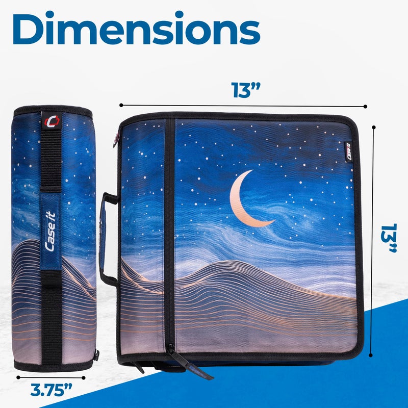 Case it Case-it Mighty Zip Tab School Zipper Binder | 3-Inch O-Rings, 600-Sheet Capacity, 5-Subject Expanding File Folder, Multiple Pockets & Storage Organizer, Shoulder Strap | D-146 Desert Night - Image 2