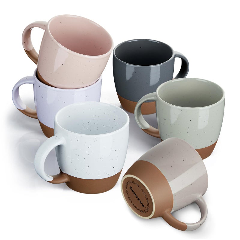 Gencywe Morandi Color Ceramic Coffee Mugs Set of 6 (Large),18 oz Coffee Cups with Handle, Latte Mug, Big Mug for Women, Men, Great for Tea Hot Chocolate, Microwave Safe, Modern, Unique Style for Any Kitchen - Image 1