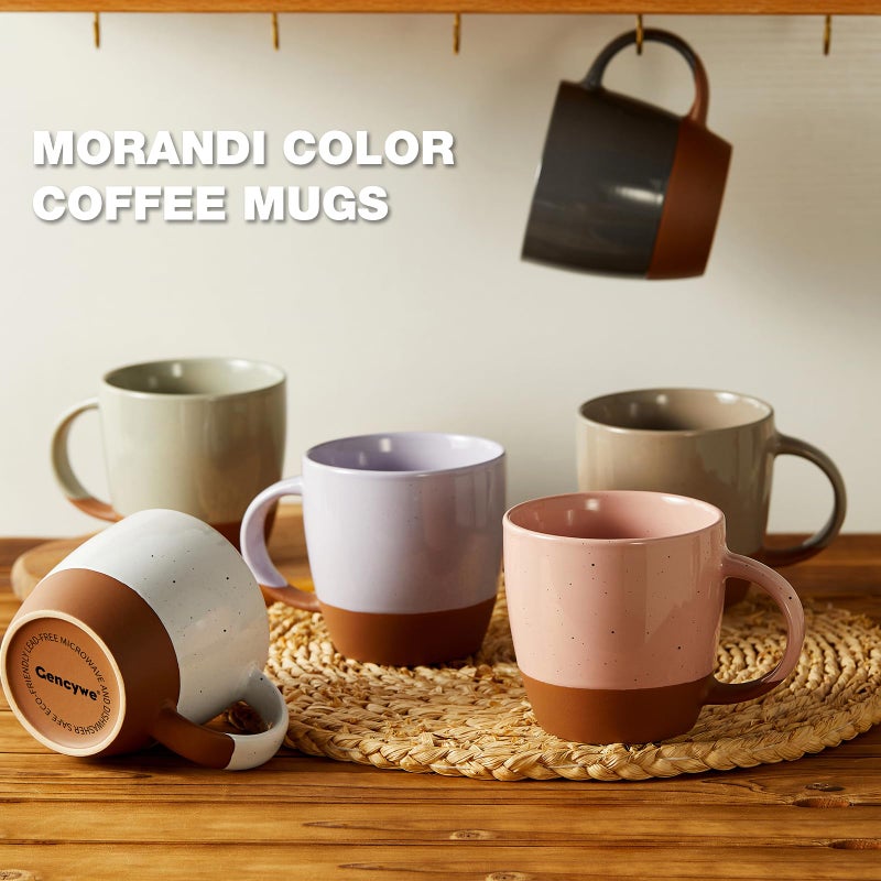 Gencywe Morandi Color Ceramic Coffee Mugs Set of 6 (Large),18 oz Coffee Cups with Handle, Latte Mug, Big Mug for Women, Men, Great for Tea Hot Chocolate, Microwave Safe, Modern, Unique Style for Any Kitchen - Image 2
