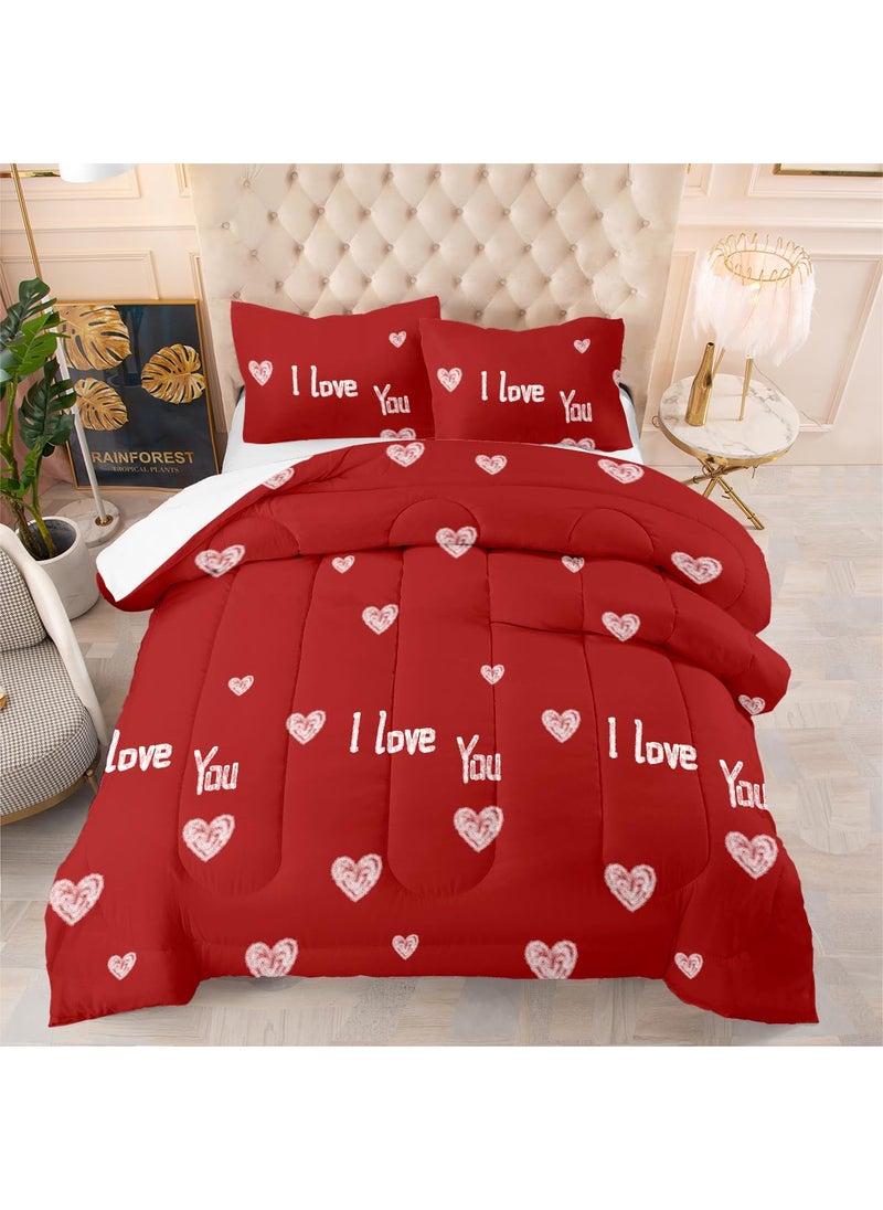 CCoutueChen CCoutueChen Red Love Comforter Set Queen Size Cute Heart Shaped Bedding Set Kawaii Love Heart Bedding Warmth Romantic Comforter for Teen Girls Women Soft Lightweight Down Alternative Comforter Sets  - Image 1