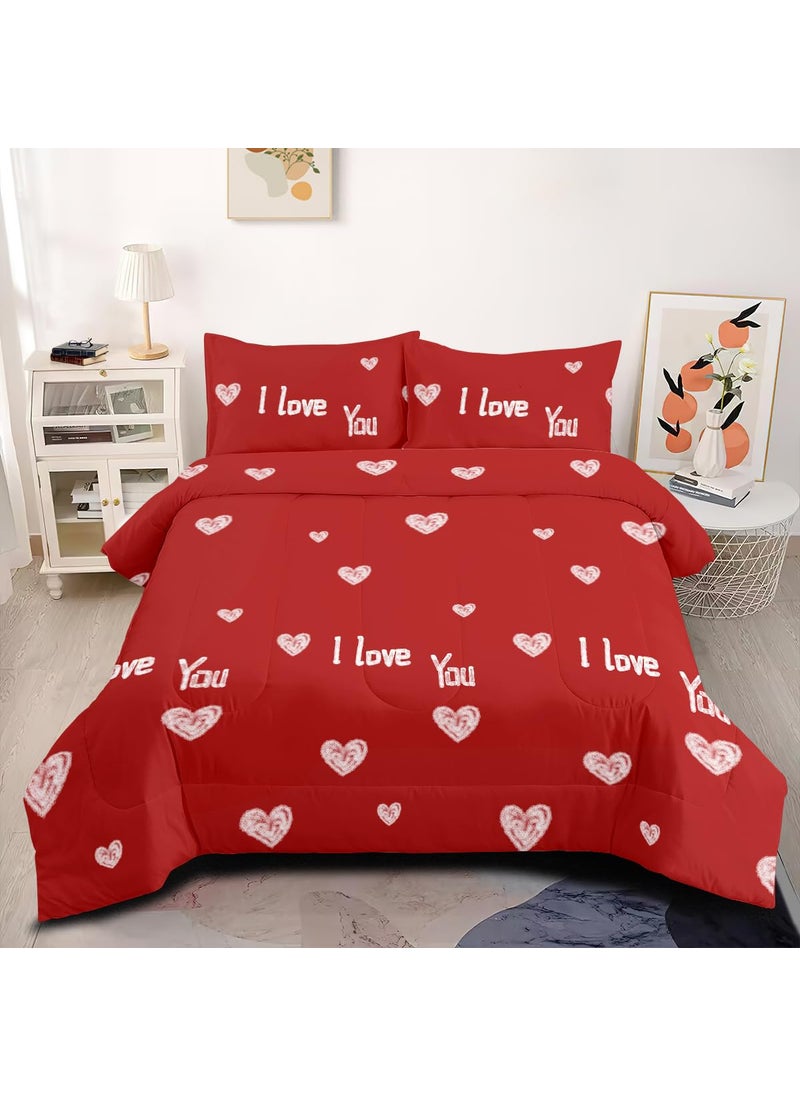 CCoutueChen CCoutueChen Red Love Comforter Set Queen Size Cute Heart Shaped Bedding Set Kawaii Love Heart Bedding Warmth Romantic Comforter for Teen Girls Women Soft Lightweight Down Alternative Comforter Sets  - Image 2