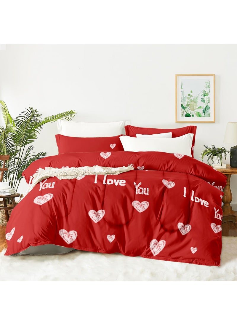 CCoutueChen CCoutueChen Red Love Comforter Set Queen Size Cute Heart Shaped Bedding Set Kawaii Love Heart Bedding Warmth Romantic Comforter for Teen Girls Women Soft Lightweight Down Alternative Comforter Sets  - Image 3
