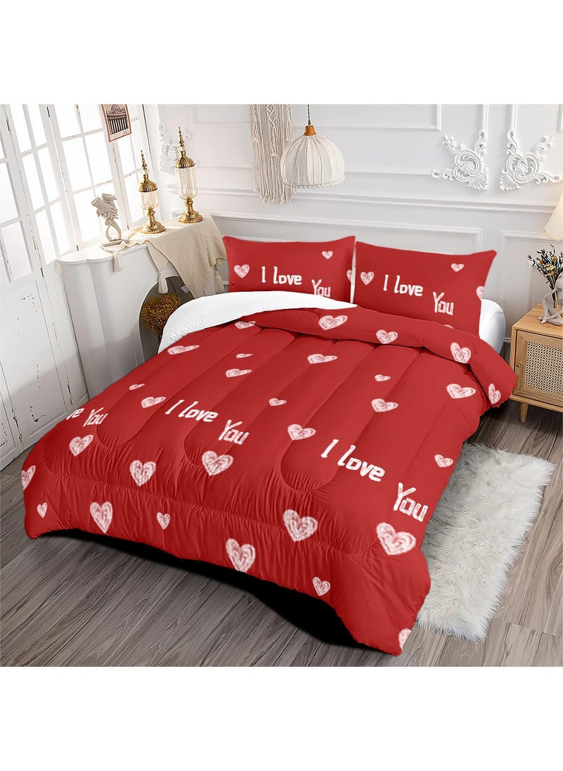CCoutueChen CCoutueChen Red Love Comforter Set Queen Size Cute Heart Shaped Bedding Set Kawaii Love Heart Bedding Warmth Romantic Comforter for Teen Girls Women Soft Lightweight Down Alternative Comforter Sets  - Image 4
