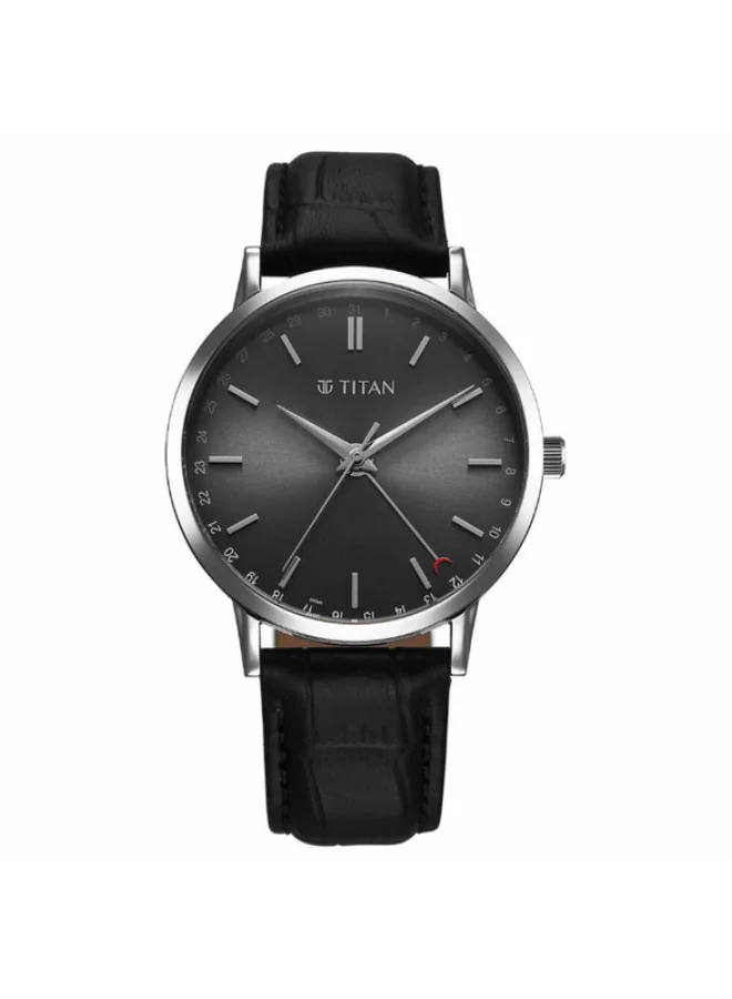 TITAN Titan Elegance Analog with Date by Hand and Dark Grey Dial Black Leather Strap Watch for Men 90202sl02