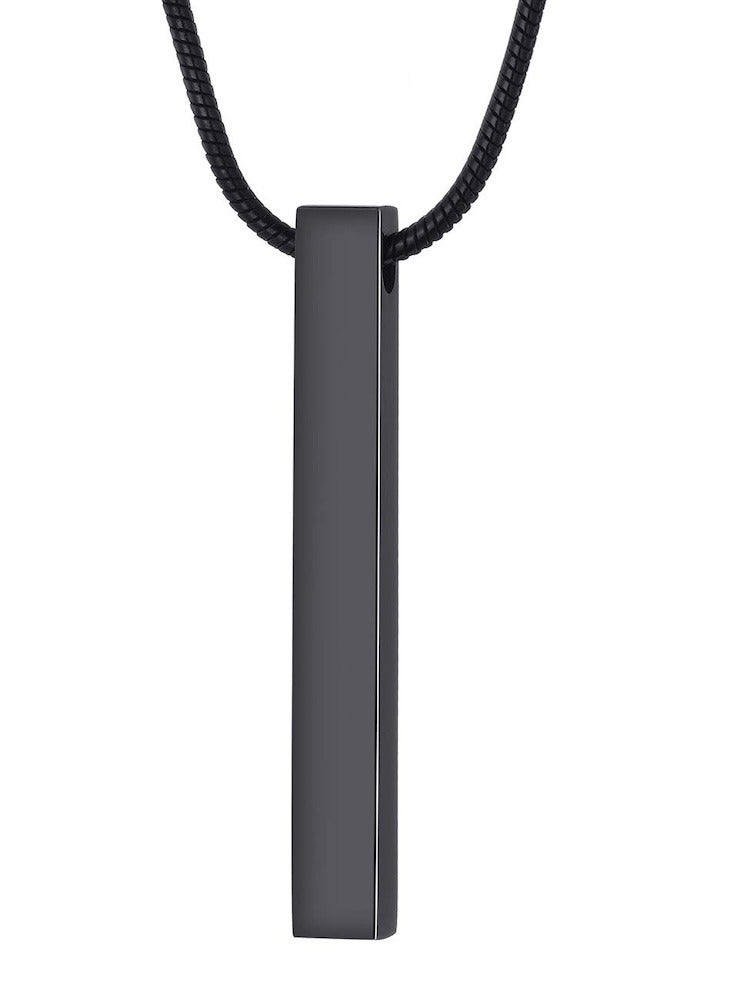 Premium Black Stainless Steel Vertical Bar Pendant with Black Snake Chain - Modern Minimalist Men's Necklace  - Image 1