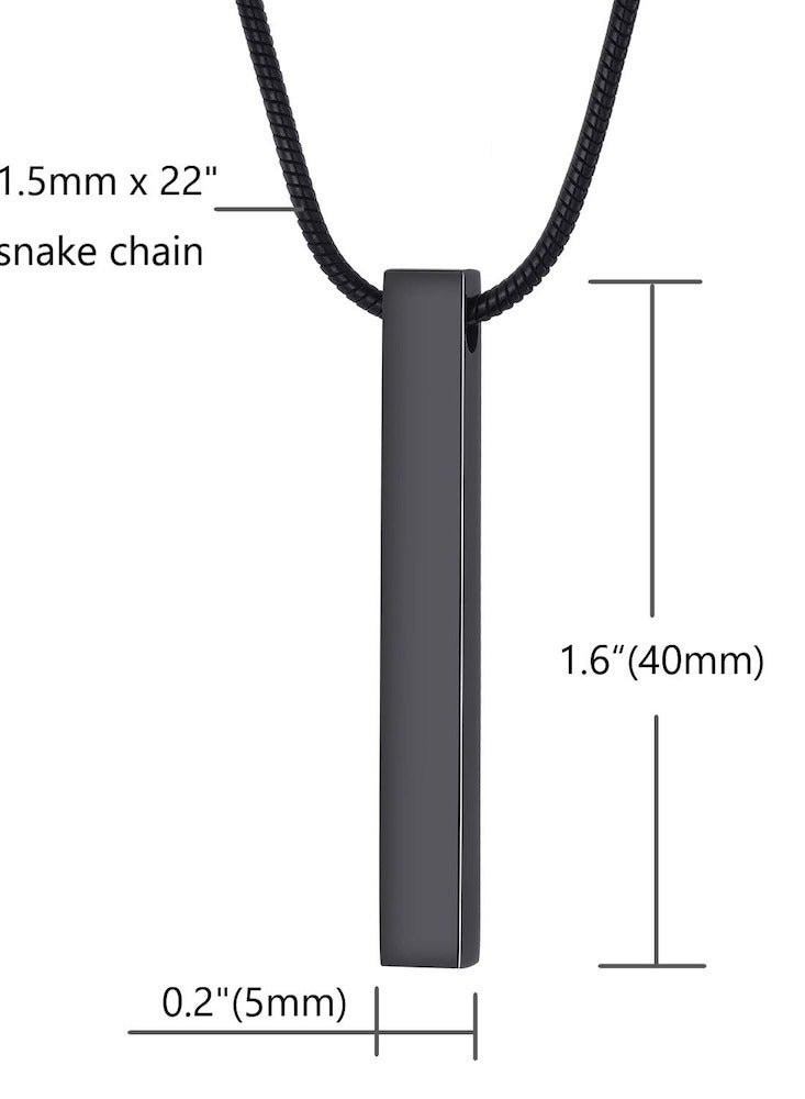 Premium Black Stainless Steel Vertical Bar Pendant with Black Snake Chain - Modern Minimalist Men's Necklace  - Image 3