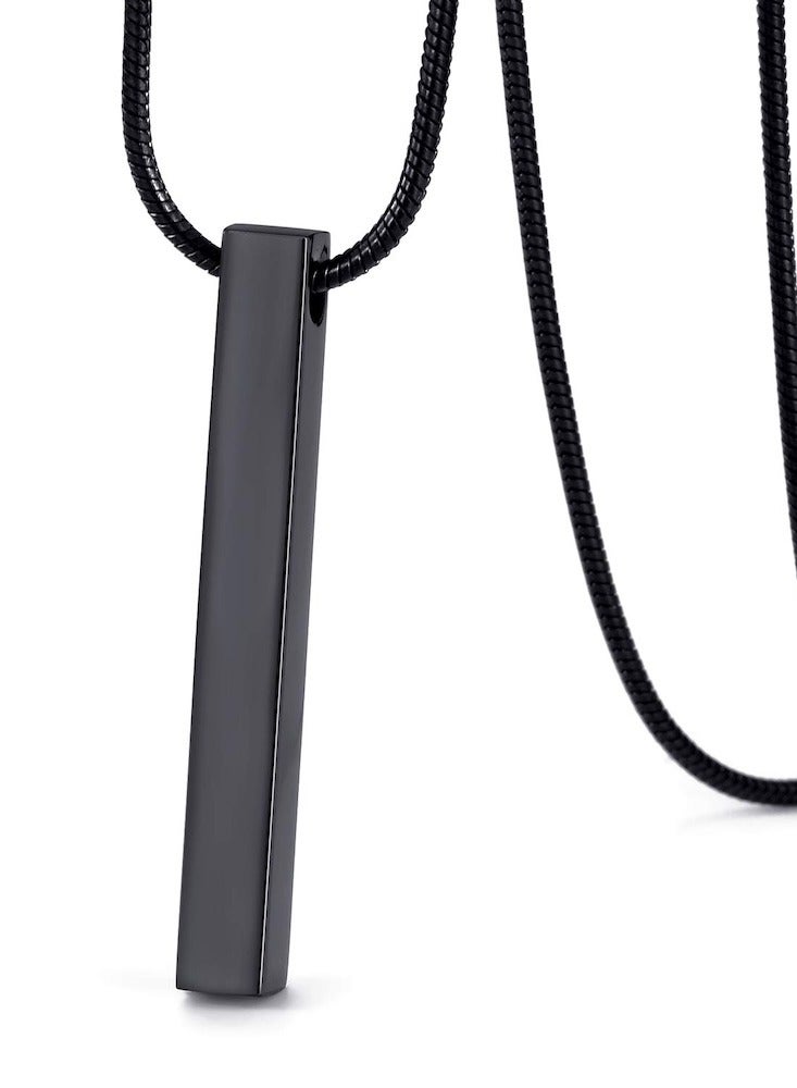 Premium Black Stainless Steel Vertical Bar Pendant with Black Snake Chain - Modern Minimalist Men's Necklace  - Image 2