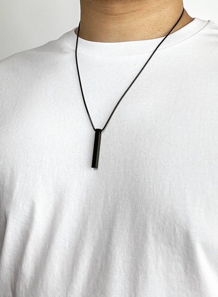 Premium Black Stainless Steel Vertical Bar Pendant with Black Snake Chain - Modern Minimalist Men's Necklace  - Image 5