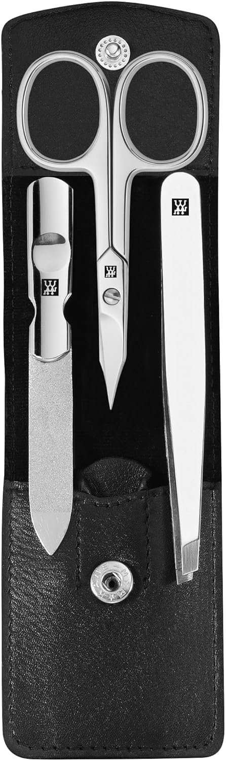 ZWILLING Manicure Set 3 Pieces Nail Cuticle Pedicure Set Leather Nail Scissors Polished Stainless Steel Black - Image 2