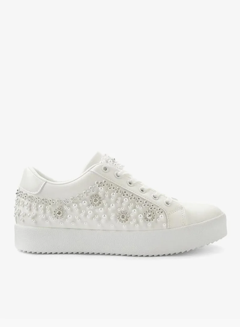 Celeste WHITE Women Embellished Lace-Up Sneakers for Women | Best Price UAE