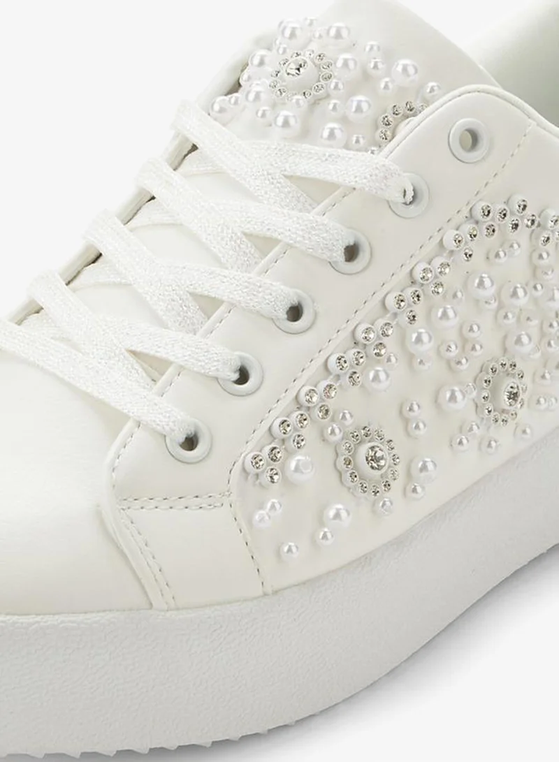 Celeste WHITE Women Embellished Lace-Up Sneakers for Women | Best Price UAE