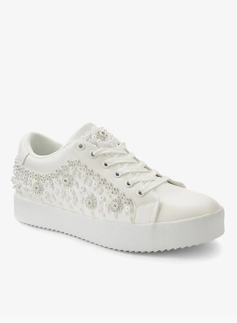 Celeste WHITE Women Embellished Lace-Up Sneakers for Women | Best Price UAE