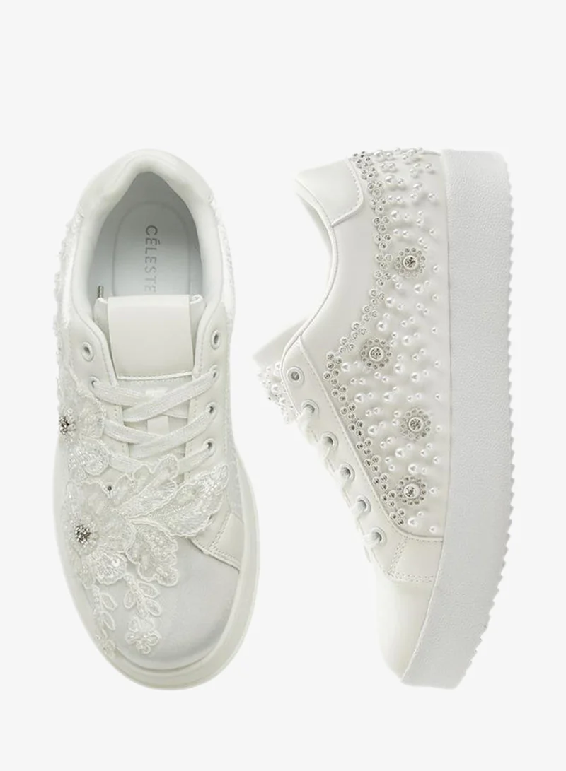 Women Embellished Lace-Up Sneakers