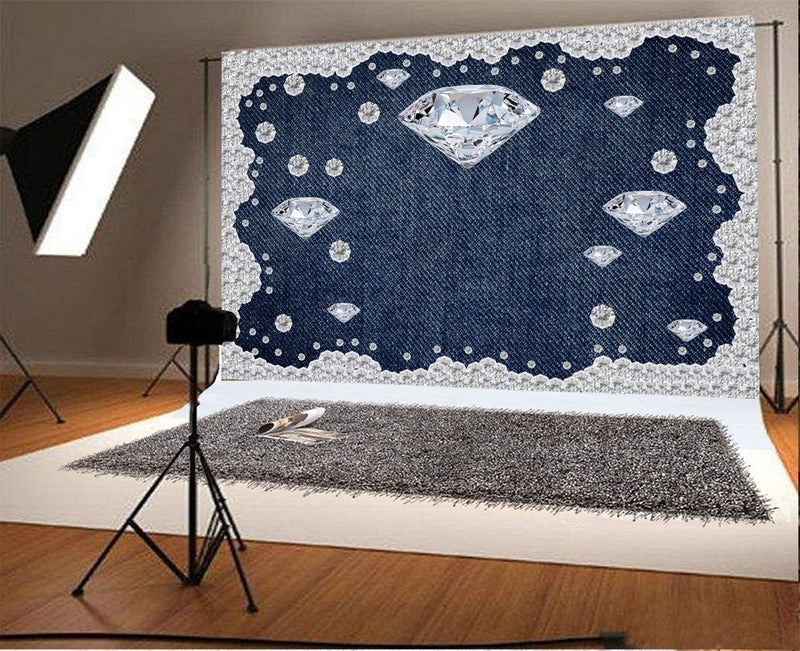 Yeele 10x8ft Diamond Denim Style Backdrop for Photography Jeans Inlaid Rhinestone Background Birthday Party Decoration Woman Kids Photo Booth Shoot Vinyl Studio Props - Image 2