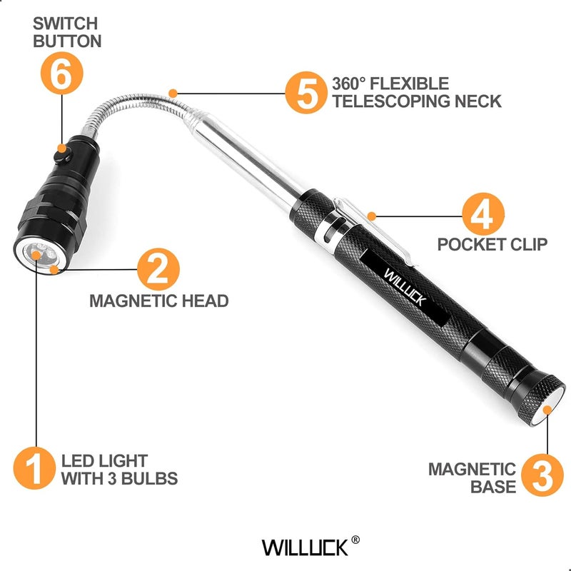 WILLUCK Store Gifts for Men Grandpa Papa - Magnetic Pickup Tool with LED Lights - Birthday Gifts for Men, Stocking Stuffers for Men, Son, Daughter - 40th 50th 60th 70th Birthday Gifts, Mens Stocking Stuffers - Image 2