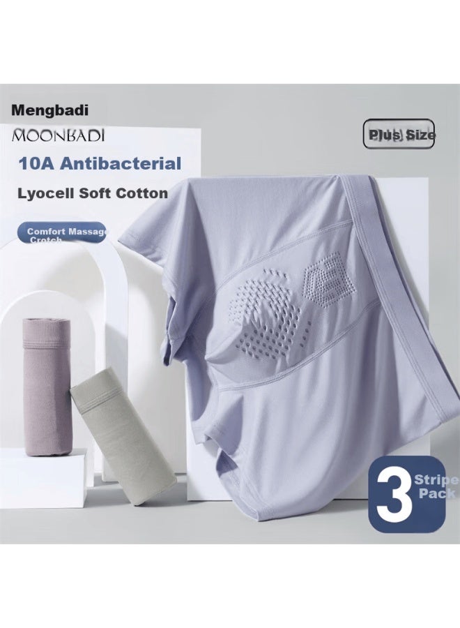Moonbadi Men's Underwear 3-pack 10a Antibacterial Lyocell Smooth Bare-feel High Elasticity Plus Size Comfortable Massage Pouch Boxer Briefs - Image 1