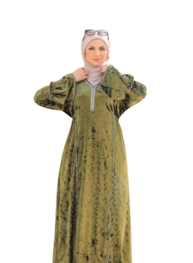 Women's luxurious velvet abaya for receiving guests and going out – elegant and comfortable design with high-quality cotton fabric. - Image 1