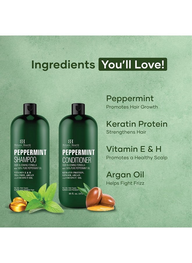 Botanic Hearth Peppermint Oil Shampoo And Conditioner Set Hair Blooming Formula With Keratin Fights Hair Loss & Thinning Promotes Hair Growthsulfate Free For Men And Women 16 Fl Oz X 2  - Image 3