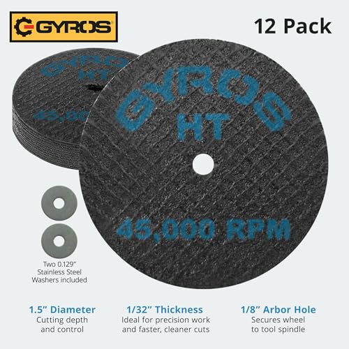 GYROS Cut-Off Wheels for Rotary Tools – 1.5” High-Tensile Fiberglass Reinforced, 12-Pack | Ideal for Cutting Hardened/Unhardened Steel, Steel Alloys, Hard Bronze, Metal | Made in USA 11-32156/12 - Image 3