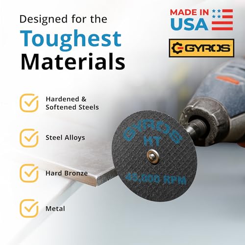 GYROS Cut-Off Wheels for Rotary Tools – 1.5” High-Tensile Fiberglass Reinforced, 12-Pack | Ideal for Cutting Hardened/Unhardened Steel, Steel Alloys, Hard Bronze, Metal | Made in USA 11-32156/12 - Image 4