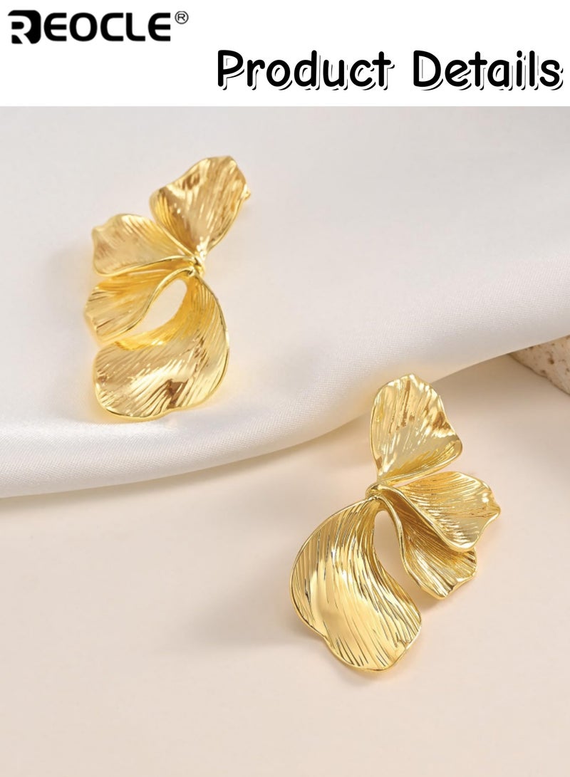 REOCLE Women's Ginkgo Leaf Earrings Large Floral Textured Drop Earrings Trendy Boho Chic Dangle Earrings for Party & Daily Fashion - Image 5