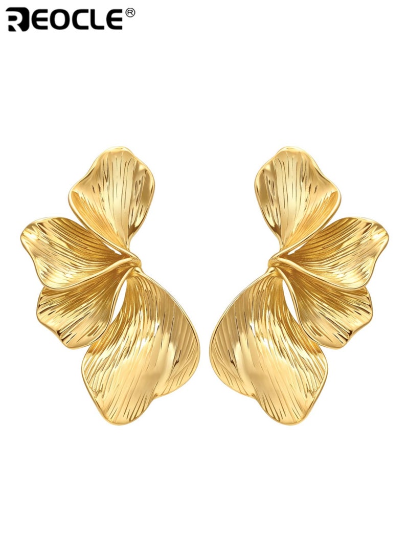 REOCLE Women's Ginkgo Leaf Earrings Large Floral Textured Drop Earrings Trendy Boho Chic Dangle Earrings for Party & Daily Fashion - Image 4