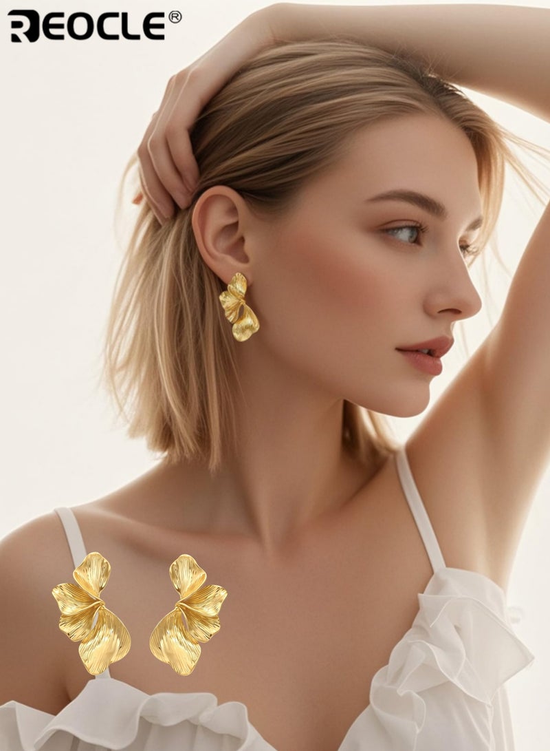 REOCLE Women's Ginkgo Leaf Earrings Large Floral Textured Drop Earrings Trendy Boho Chic Dangle Earrings for Party & Daily Fashion - Image 1