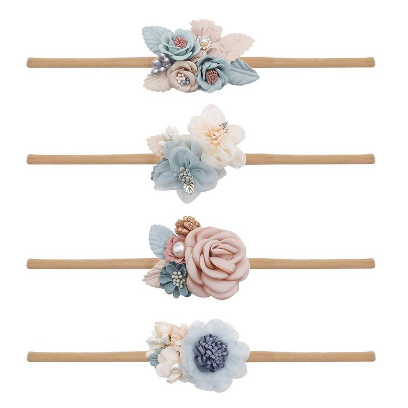 mligril Baby Girl Nylon Headbands Flower Hair Bows Accessories-Elastic Hair Band Crown Handmade FLoral Wraps Birthday Gifts for Girls Newborn Infant Toddler 4Pcs - Image 1