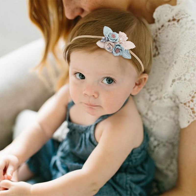 mligril Baby Girl Nylon Headbands Flower Hair Bows Accessories-Elastic Hair Band Crown Handmade FLoral Wraps Birthday Gifts for Girls Newborn Infant Toddler 4Pcs - Image 3