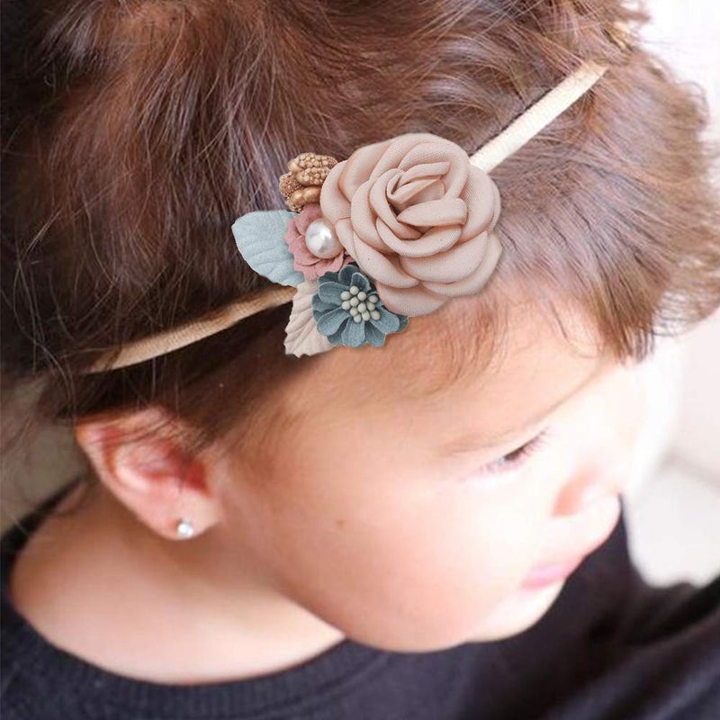 mligril Baby Girl Nylon Headbands Flower Hair Bows Accessories-Elastic Hair Band Crown Handmade FLoral Wraps Birthday Gifts for Girls Newborn Infant Toddler 4Pcs - Image 2