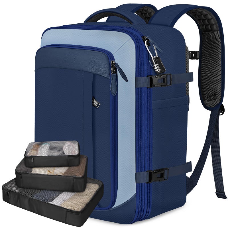 Vancropak 40L Carry On Travel Backpack Flight Approved Expandable Weekender Bag with 3 Packing Cubes Suitcase Backpack Fits 17 Laptop Water Resistant Anti Theft Daypack Bag for Men Women Blue - Image 2