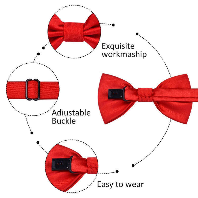 Branduce Red Bow Ties for Boys Pre Tied Toddler Bow Tie Adjustable Silk Blend Kids Bowties for Wedding Party (BB12-44) - Image 4