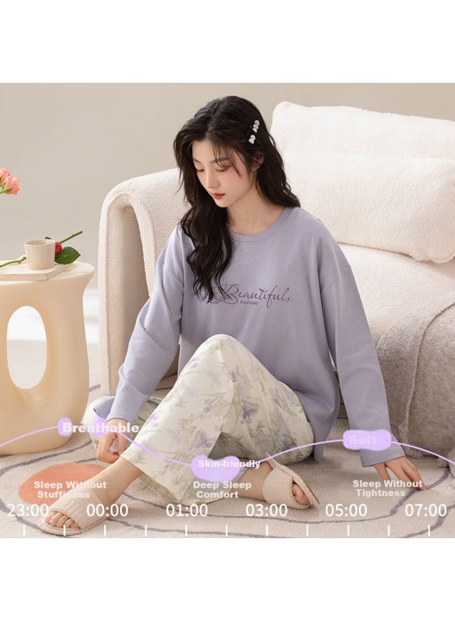 Me Feeling Women's Pure Cotton Autumn New Padded Long Sleeve And Long Pants Cotton Pajama Set Suitable For Outdoor Wear - Image 2