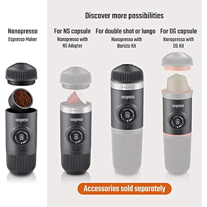 واكاكو ماكينة صنع الإسبريسو المحمولة Nanopresso مع حقيبة واقية، إصدار مطور من ماكينة صنع القهوة Minipresso Mini Travel مثالية للتخييم والسفر والمكتب، عناصر جديدة باللون الأخضر الطحلب - Image 2