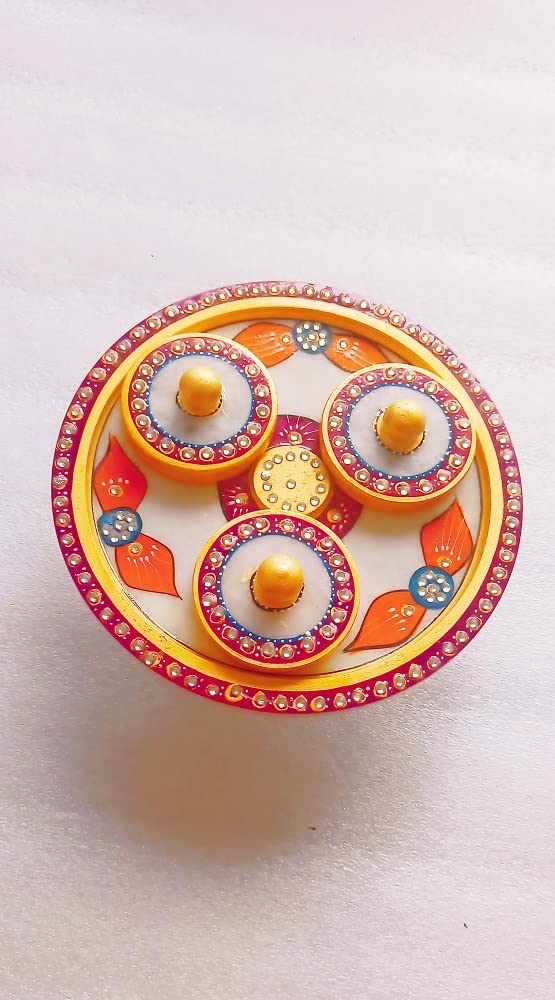 RM Marble Revolving Dry Fruit Tray Kundan Studded and Meenakari Work with 3 Container Box and Individual Lid Royal Touch for Dining and Drawing Room Traditional Decor Best Gift for Any Occasion - Image 2