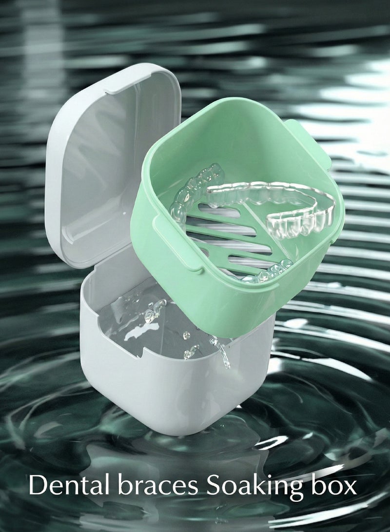 YOONISPRO Denture Case Dental Mouthguard Case, Denture Bath Box Cleaning with Strainer Basket and Lid Waterproof,Cute Denture Holder Retainer Storage Soak Container for Travel(White) - Image 2