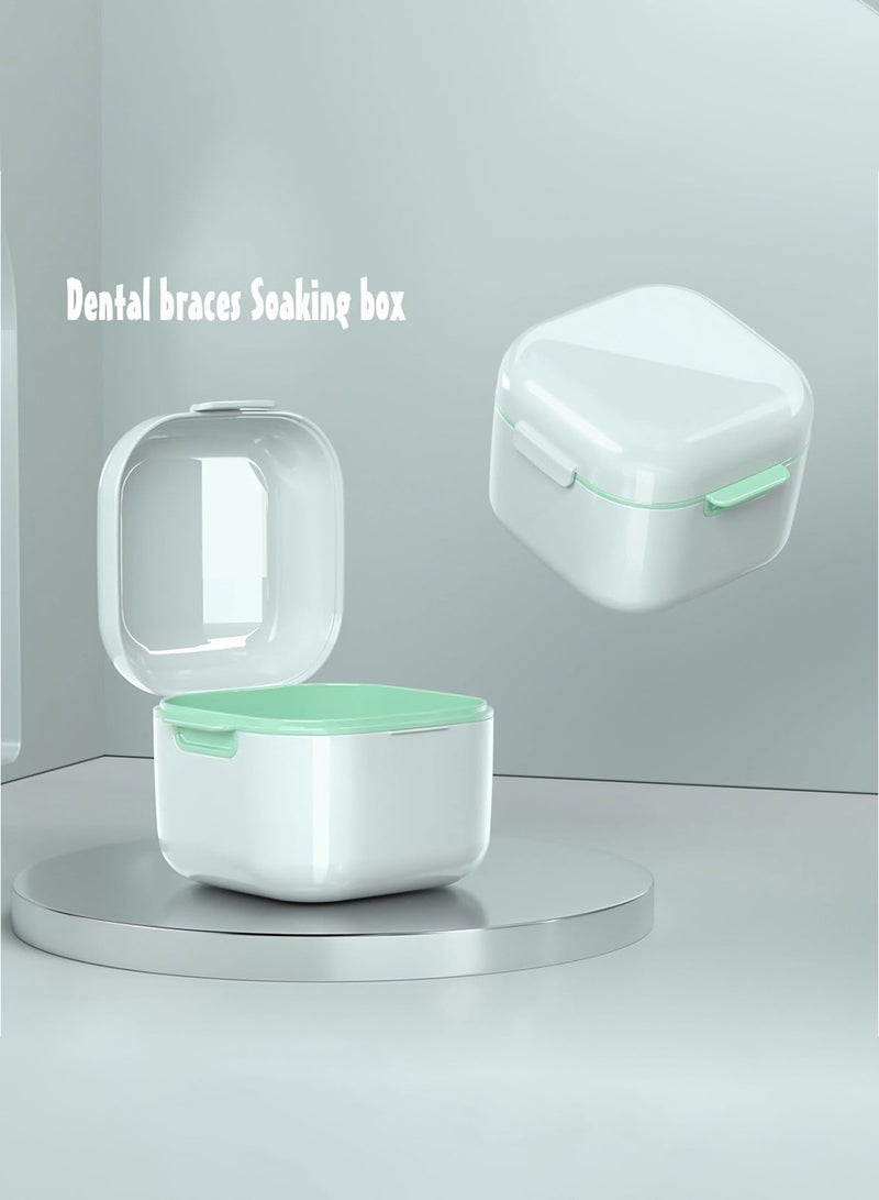 YOONISPRO Denture Case Dental Mouthguard Case, Denture Bath Box Cleaning with Strainer Basket and Lid Waterproof,Cute Denture Holder Retainer Storage Soak Container for Travel(White) - Image 1