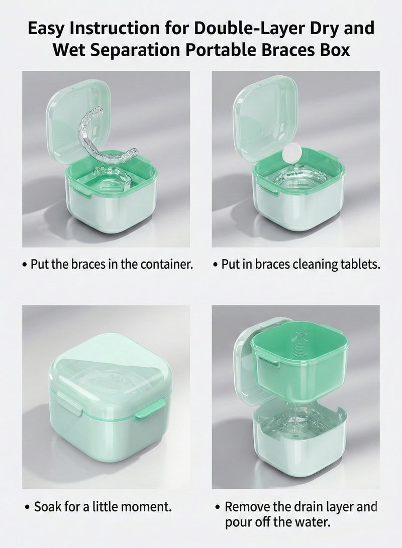 YOONISPRO Denture Case Dental Mouthguard Case, Denture Bath Box Cleaning with Strainer Basket and Lid Waterproof,Cute Denture Holder Retainer Storage Soak Container for Travel(White) - Image 4