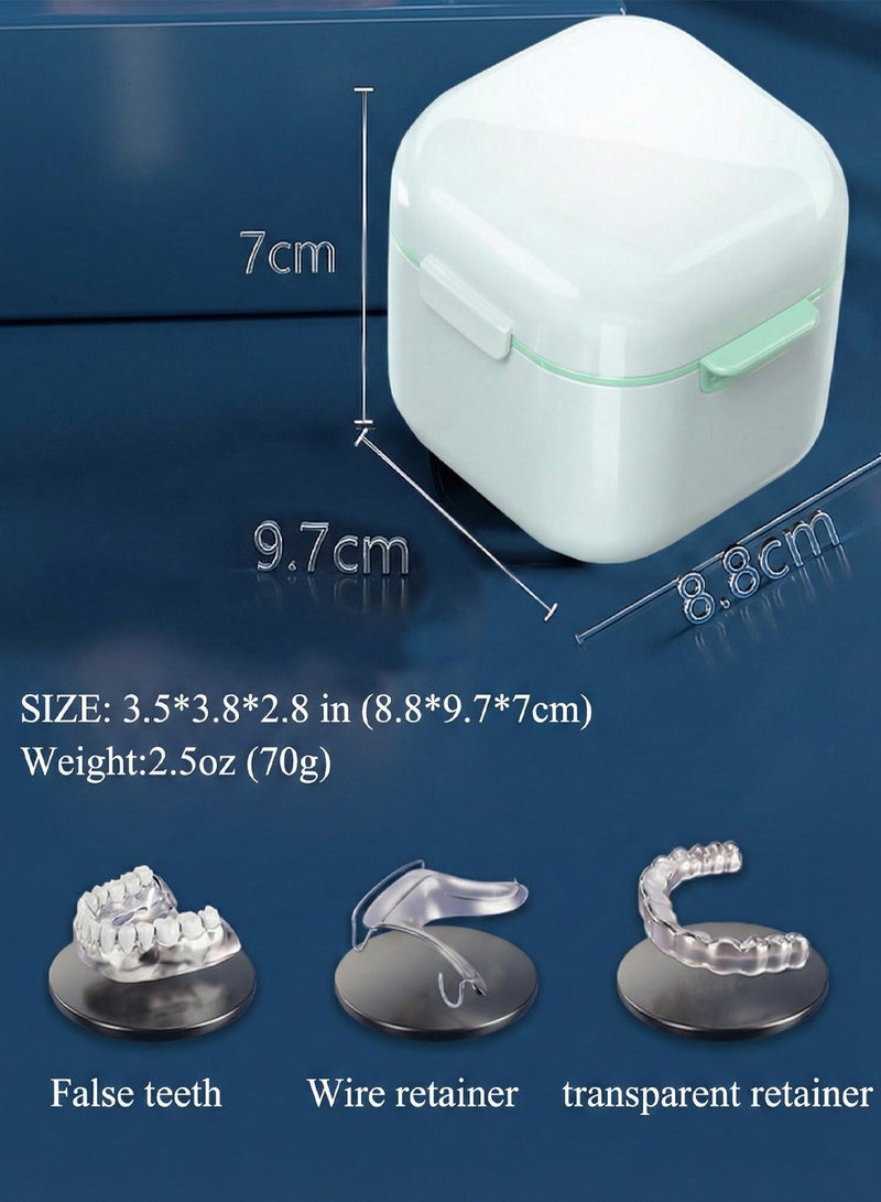 YOONISPRO Denture Case Dental Mouthguard Case, Denture Bath Box Cleaning with Strainer Basket and Lid Waterproof,Cute Denture Holder Retainer Storage Soak Container for Travel(White) - Image 3