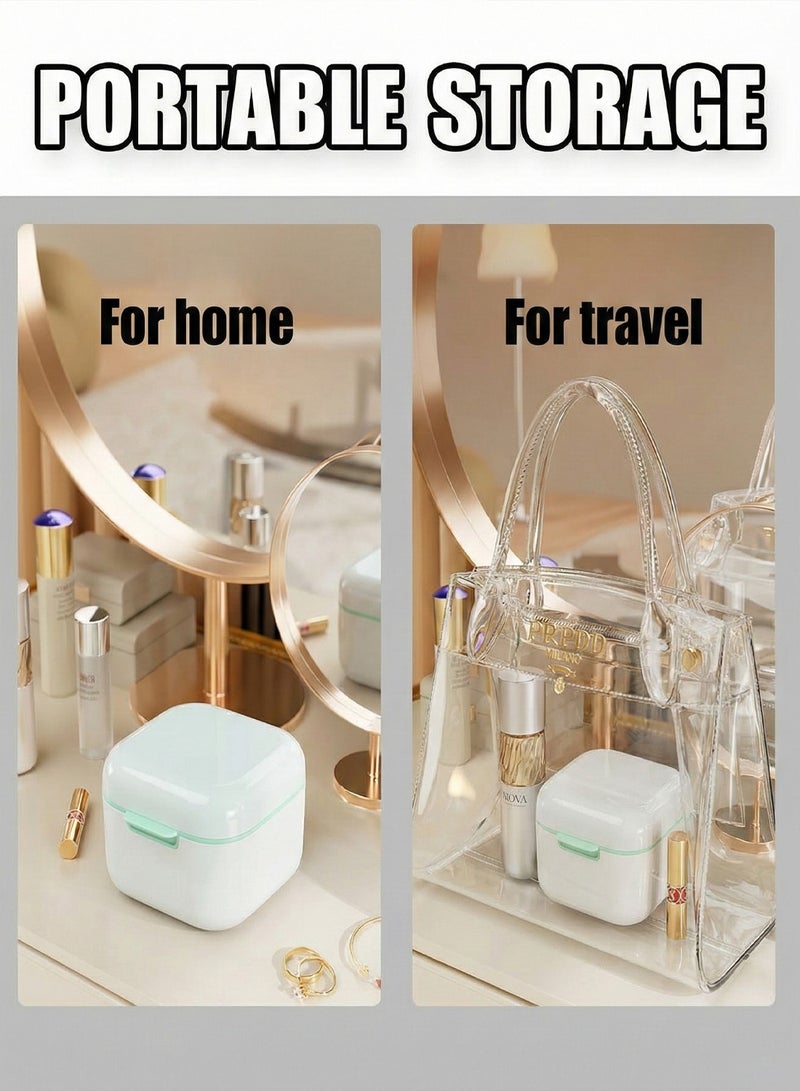 YOONISPRO Denture Case Dental Mouthguard Case, Denture Bath Box Cleaning with Strainer Basket and Lid Waterproof,Cute Denture Holder Retainer Storage Soak Container for Travel(White) - Image 5