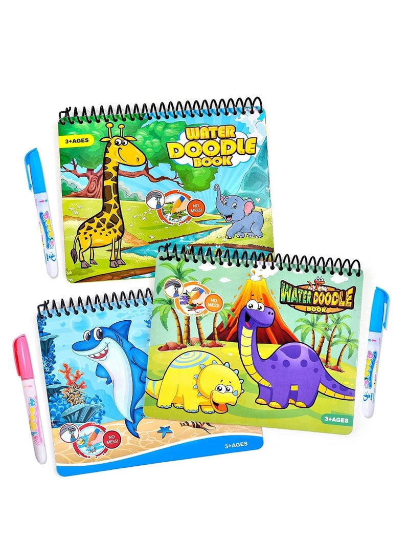 SYOSI Magic Water Colouring Book Magic Painting Books with Water Reusable Water Drawing Book with Magic Pen Early Education Doodle Painting Toys for Kids Boys Girls Ages 3 Years Plus 3pcs - Image 1