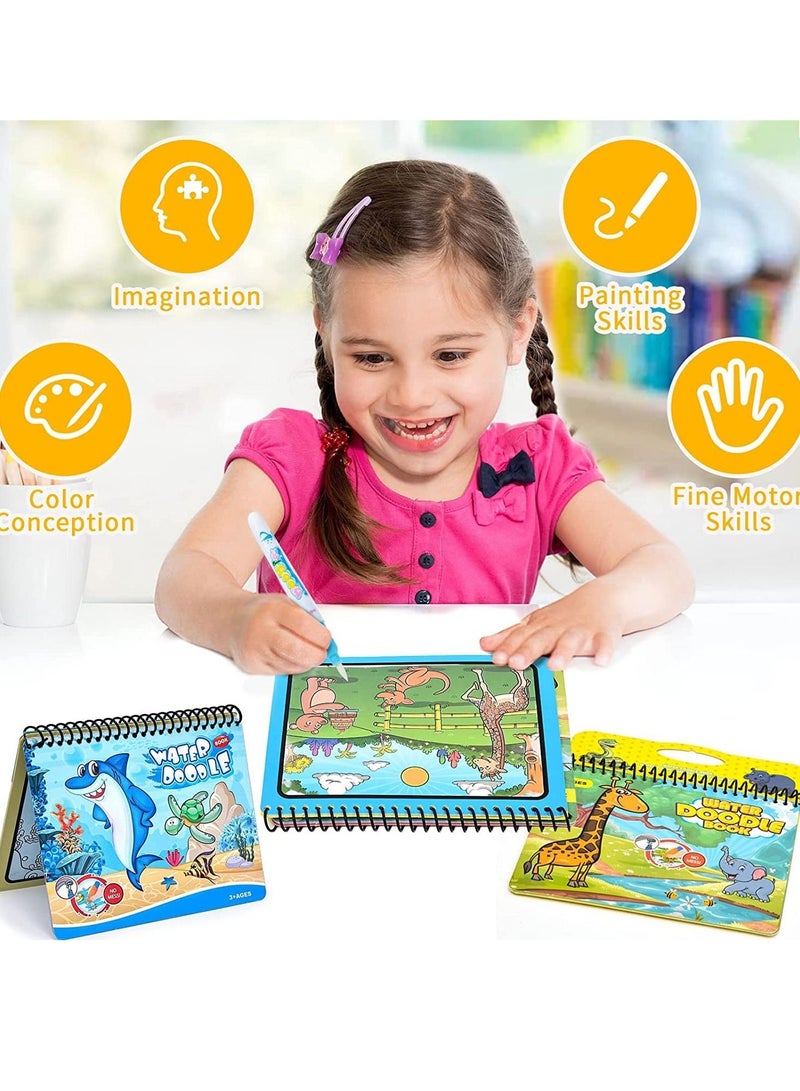 SYOSI Magic Water Colouring Book Magic Painting Books with Water Reusable Water Drawing Book with Magic Pen Early Education Doodle Painting Toys for Kids Boys Girls Ages 3 Years Plus 3pcs - Image 5