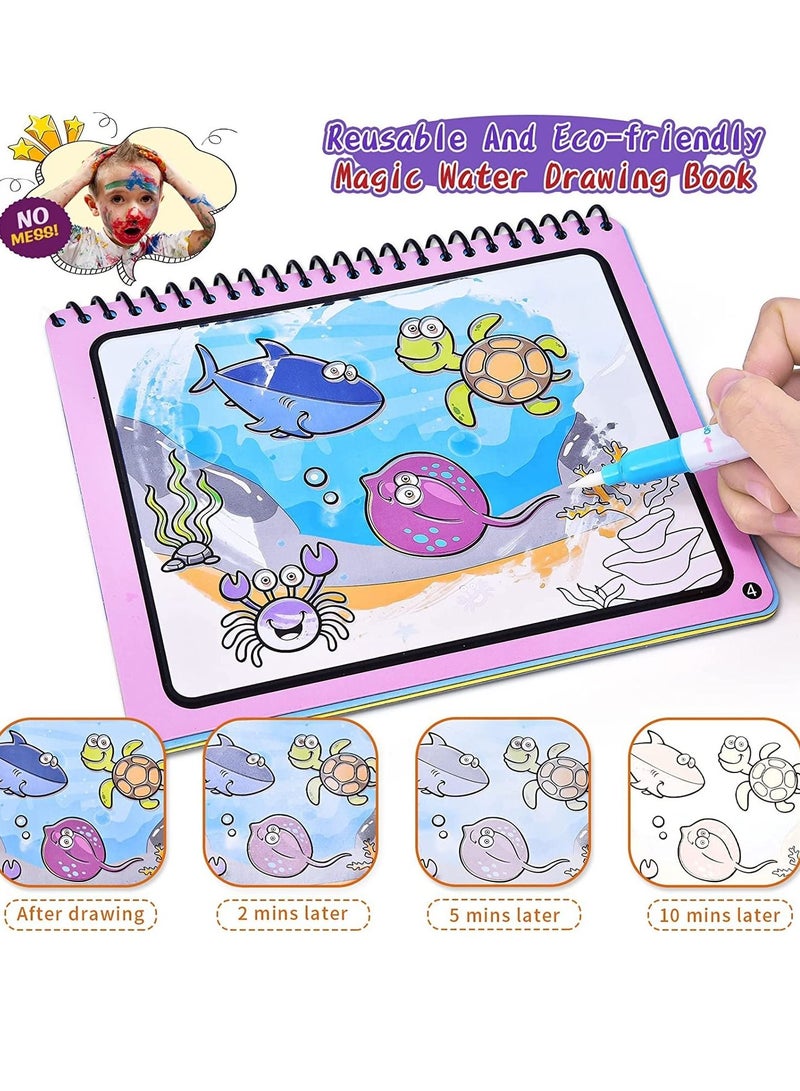 SYOSI Magic Water Colouring Book Magic Painting Books with Water Reusable Water Drawing Book with Magic Pen Early Education Doodle Painting Toys for Kids Boys Girls Ages 3 Years Plus 3pcs - Image 2