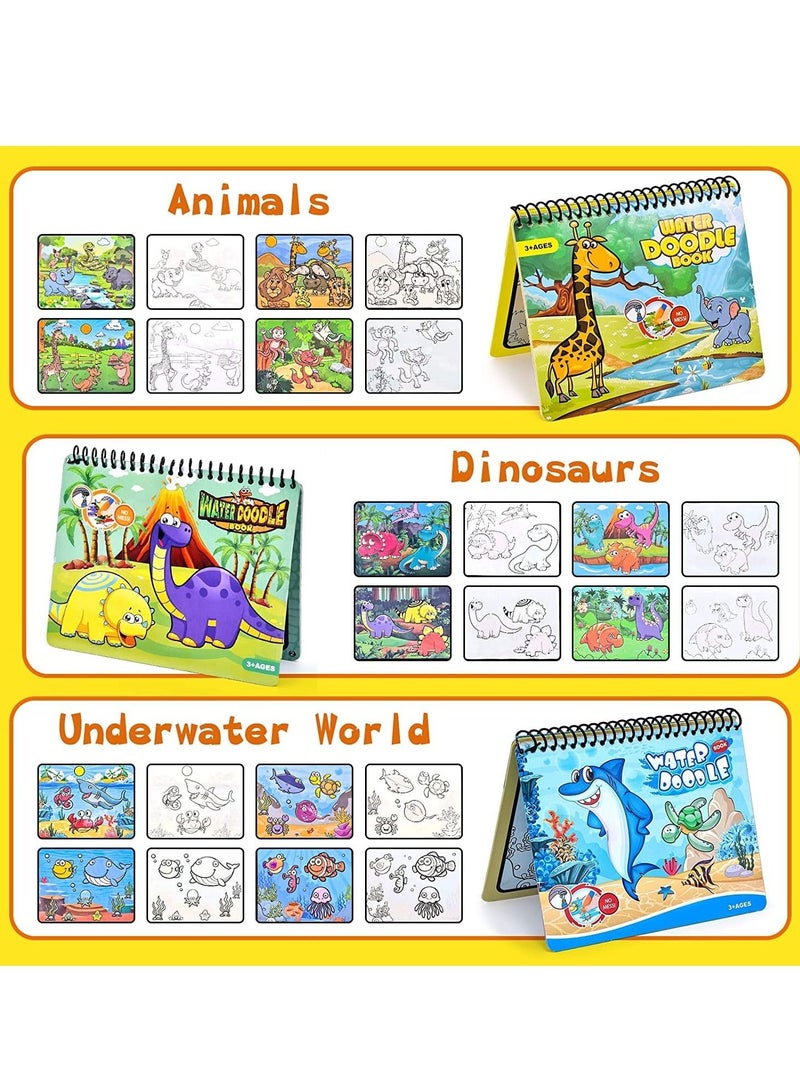 SYOSI Magic Water Colouring Book Magic Painting Books with Water Reusable Water Drawing Book with Magic Pen Early Education Doodle Painting Toys for Kids Boys Girls Ages 3 Years Plus 3pcs - Image 3