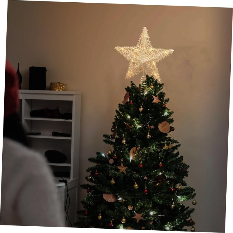 Garneck 1Pc Glowing Five Pointed Star Tree Topper Decoration Warm Light Christmas Decor for Festive Atmosphere Eye Catching Glitter Design for Holiday Tree Ornaments - Image 5