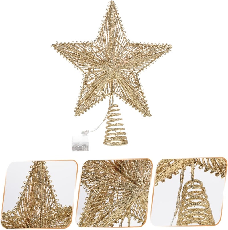 Garneck 1Pc Glowing Five Pointed Star Tree Topper Decoration Warm Light Christmas Decor for Festive Atmosphere Eye Catching Glitter Design for Holiday Tree Ornaments - Image 4