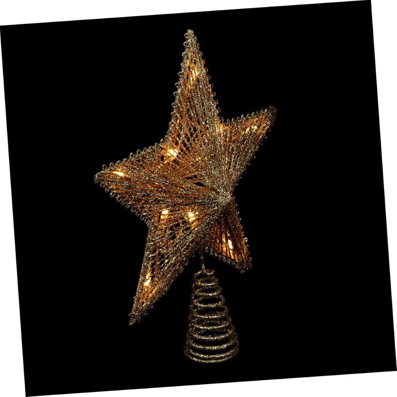 Garneck 1Pc Glowing Five Pointed Star Tree Topper Decoration Warm Light Christmas Decor for Festive Atmosphere Eye Catching Glitter Design for Holiday Tree Ornaments - Image 1